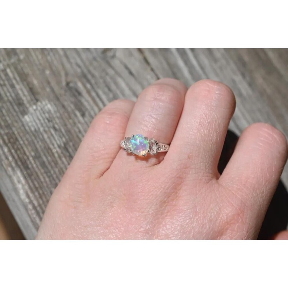 Engagement ring crystal wedding ring, Ethiopian opal  sterling silver size 3 4 5 - Picture 6 of 8